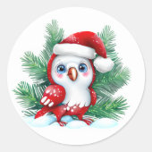 Schattigee kerstpapegaai ronde sticker (Voorkant)