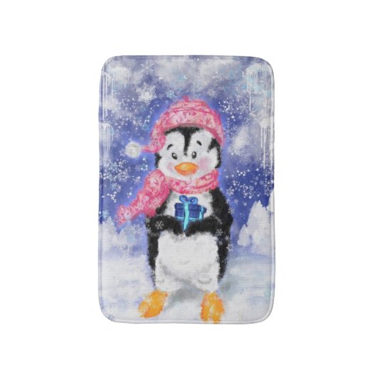 Schattigee kerstpinguïn badmat (Voorkant Verticaal)