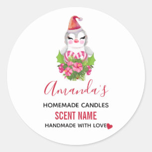Schattigee kerstpinguïn in Santa Hat Candle Ronde Sticker