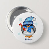 Schattigee kerstpinguïn met aangepaste naam ronde button 7,6 cm (Voorkant /achterkant)