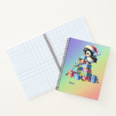 Schattigee kerstpinguïn met geschenken en lichten  notitieboek (Binnen)