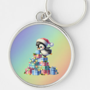Schattigee kerstpinguïn met geschenken en lichten sleutelhanger