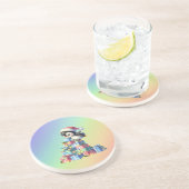 Schattigee kerstpinguïn met geschenken en lichten  zandsteen onderzetter (Zijkant)