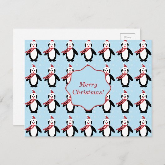 Schattigee kerstpinguïn met kerstmuts feestdagenkaart (Voorkant / Achterkant)