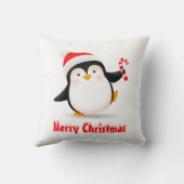 Schattigee Kerstpinguïn met Santa Hat & Candy Cane Kussen (Achterkant)