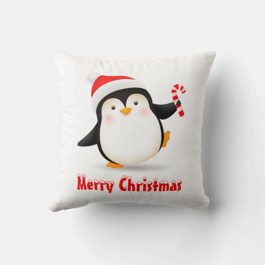 Schattigee Kerstpinguïn met Santa Hat & Candy Cane Kussen (Achterkant)