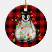 Schattigee Kerstpinguïn tekening rode zwarte plaid Keramisch Ornament (Voorkant)