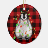 Schattigee Kerstpinguïn tekening rode zwarte plaid Keramisch Ornament (Links)