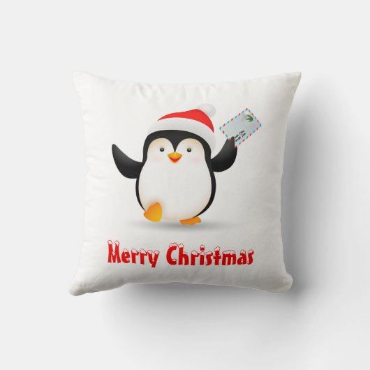 Schattigee kerstpinguïn toont de brief van de kers kussen (Achterkant)