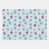 Schattigee kerstpinguïns in gebreide wanten inpakpapier vel (Voorkant)