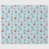 Schattigee kerstpinguïns in wanten lichtblauw cadeaupapier (Vlak)