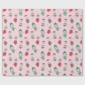 Schattigee kerstpinguïns in wanten lichtroze cadeaupapier (Vlak)