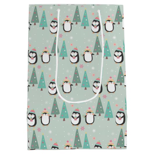 Schattigee kerstpinguïns met naam medium cadeauzakje (Achterkant)