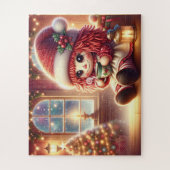 Schattigee kerstpop drink warme chocolademelk legpuzzel (Verticaal)