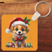 Schattigee kerstpuppy met kerstmuts en strik sleutelhanger (Achterkant)