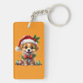 Schattigee kerstpuppy met kerstmuts en strik sleutelhanger (achterkant)