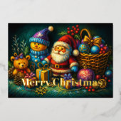 Schattigee kerstscène van speelgoed en Ornamenten Folie Feestdagenkaart (Voorkant)