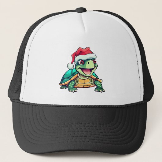Schattigee kerstschildpad met kerstmuts trucker pet (Voorkant)