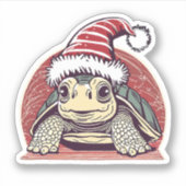 Schattigee Kerstschildpad Santa Hat Vinyl Sticker (Voorkant)