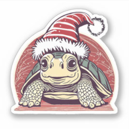 Schattigee Kerstschildpad Santa Hat Vinyl Sticker