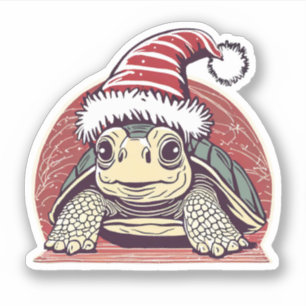 Schattigee Kerstschildpad Santa Hat Vinyl Sticker