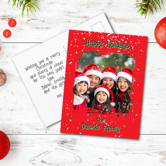 Schattigee Kerstsneeuw Familiefoto Briefkaart