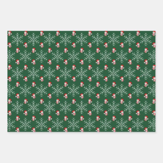 Schattigee kerstsneeuwvlokken en pinguïn patroon inpakpapier vel (Voorkant 3)