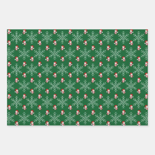 Schattigee kerstsneeuwvlokken en pinguïn patroon inpakpapier vel (Voorkant 2)