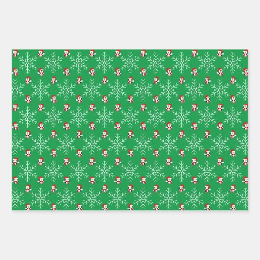 Schattigee kerstsneeuwvlokken en pinguïn patroon inpakpapier vel (Voorkant)