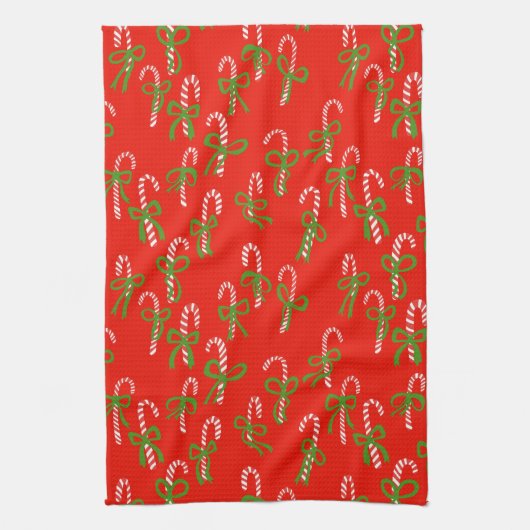 Schattigee Kerstsnoep Canes Kerstvakantie Rood Theedoek (Verticaal)