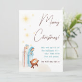 Schattigee kerststal Baby Jesus Feestdagenkaart (Staand voorkant)