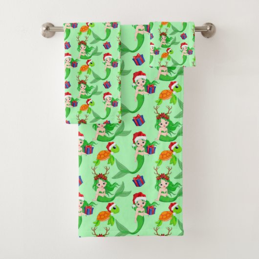 Schattigee Kerststrand zeemeerminnen zee schildpad Bad Handdoek (Insitu)