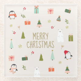 Schattigee kerstsymbolen glazen onderzetter