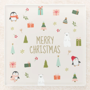 Schattigee kerstsymbolen glazen onderzetter