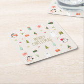 Schattigee kerstsymbolen kartonnen onderzetters (Schuin)