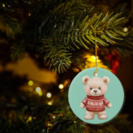 Schattigee Kerstteddybeer gepersonaliseerd Keramisch Ornament