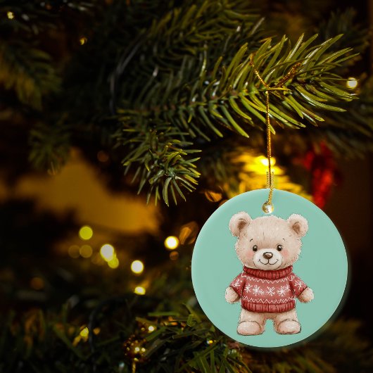 Schattigee Kerstteddybeer gepersonaliseerd Keramisch Ornament