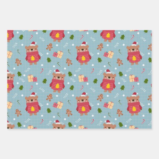 Schattigee kerstteddybeer inpakpapier vel (Voorkant)