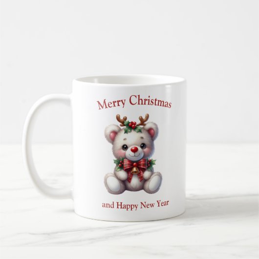 Schattigee kerstteddybeer met hertengewei koffiemok (Links)