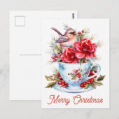 Schattigee kerstthee kardinaal bloementheekopje briefkaart (Voorkant / Achterkant)