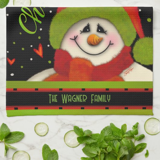 Schattigee Kersttijd Sneeuwman Rood Groen Geperson Theedoek (Gevouwen)