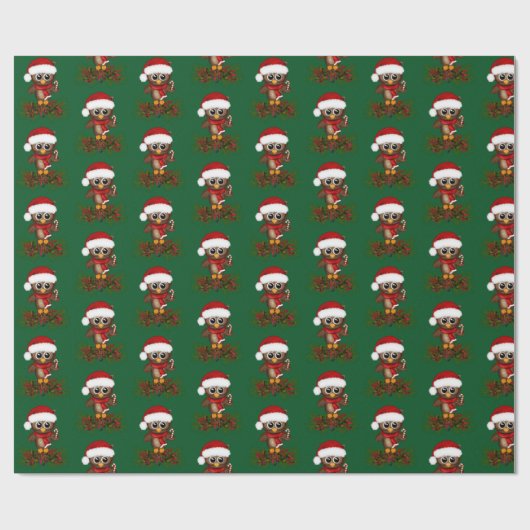 Schattigee kerstuil op dennentak cadeaupapier (Vlak)