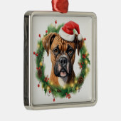SCHATTIGEE KERSTVAKANTIE BOKSER DOG & KRANS METALEN ORNAMENT (Rechts)