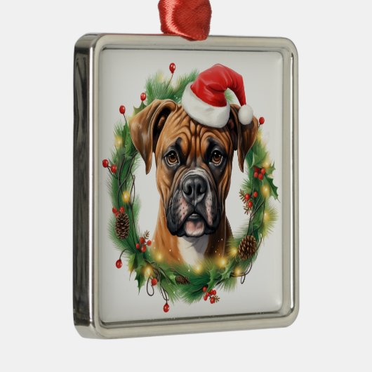 SCHATTIGEE KERSTVAKANTIE BOKSER DOG & KRANS METALEN ORNAMENT (Rechts)