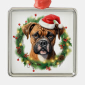 SCHATTIGEE KERSTVAKANTIE BOKSER DOG & KRANS METALEN ORNAMENT (Voorkant)
