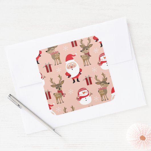 Schattigee kerstvakantie Cartoon Vierkante Sticker (Envelop)