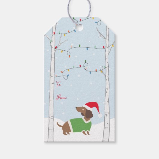 Schattigee Kerstvakantie Dachshund Cadeaulabel (Voorkant)