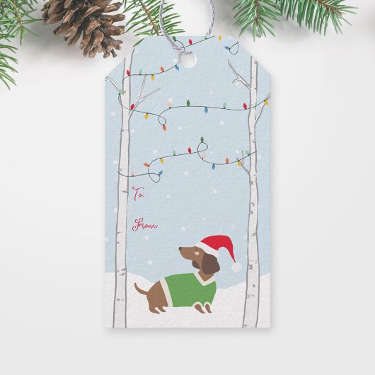 Schattigee Kerstvakantie Dachshund Cadeaulabel