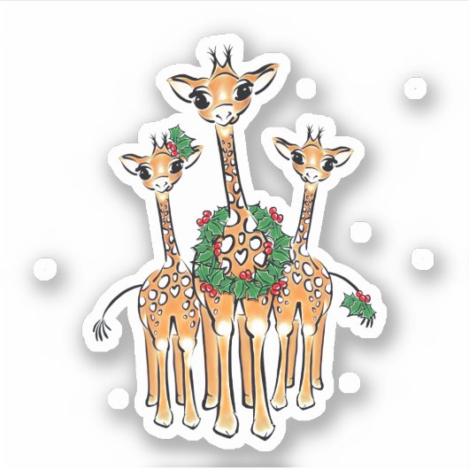 Schattigee kerstvakantie Giraffes Sticker (Voorkant)