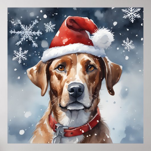 Schattigee kerstvakantie hond in Santa Hat en Snow Poster (Voorkant)